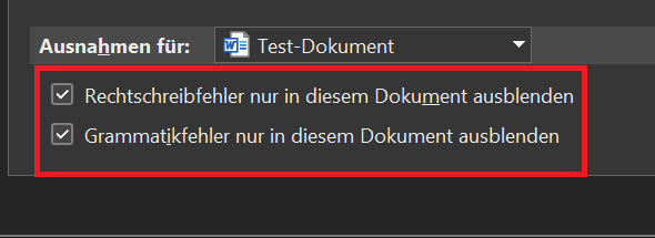 Rechtschreibprüfung in Word nur für das aktuelle Dokument ausschalten