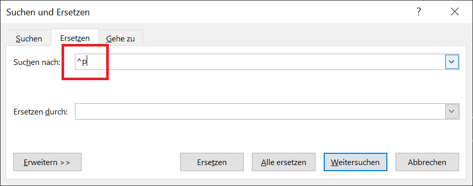 Mit Suchen und Ersetzen in Word einen Zeilenumbruch finden und entfernen