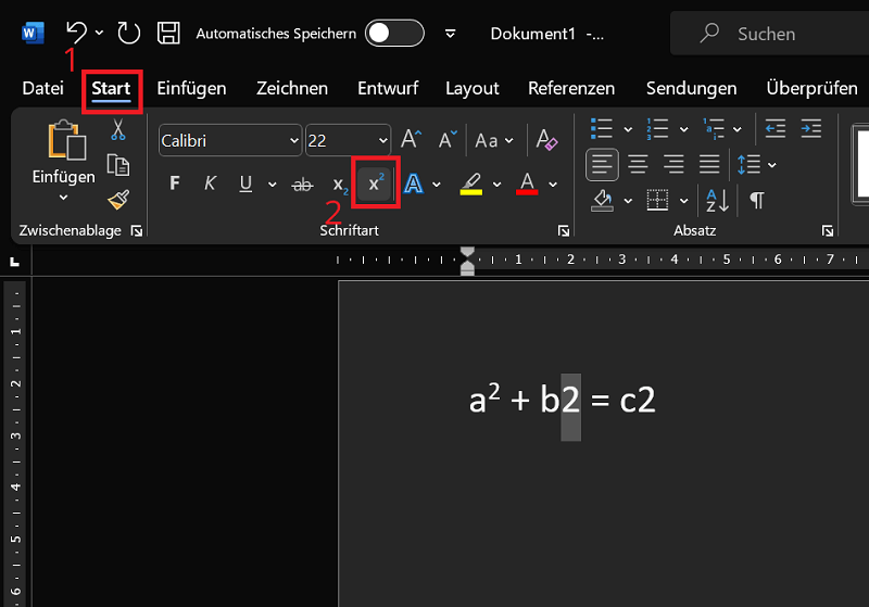 Zahl in Word hochstellen