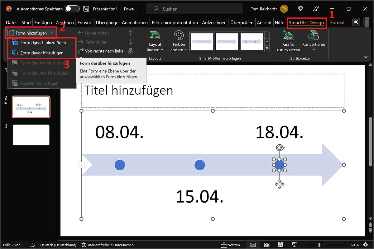 Weitere Punkte und Datumsangaben in einem Zeitstrahl hinzufügen