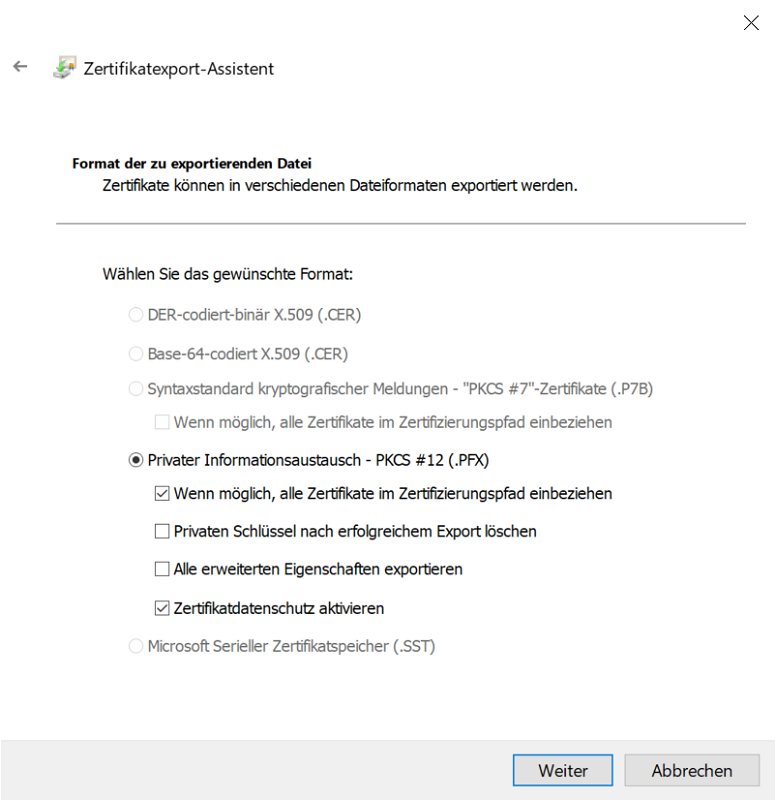 Zertifikatexport-Assistent