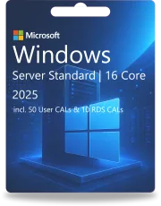 Windows Server 2025 Standard | 16 Core + 50 User CALs + 10 RDS CALs