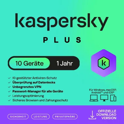 Kaspersky Plus | 10 Geräte | 1 Jahr