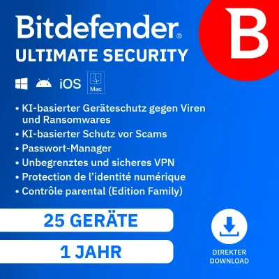 Bitdefender Ultimate Security Family | 25 Geräte | 1 Jahr