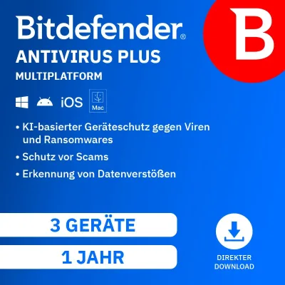 Bitdefender Antivirus Plus Multiplatform | 3 Geräte | 1 Jahr
