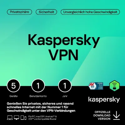 Kaspersky VPN Secure Connection | 5 Geräte | 1 Jahr