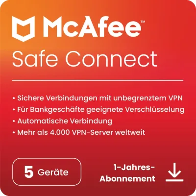McAfee Safe Connect VPN | 5 Geräte | 1 Jahr